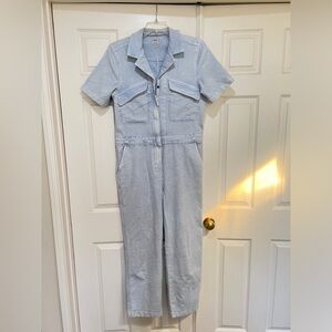 Faherty Blue Utility Jumpsuit with Fitted Waist